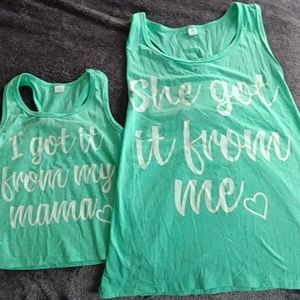 Mommy and me matching tank tops  teal with pink bows